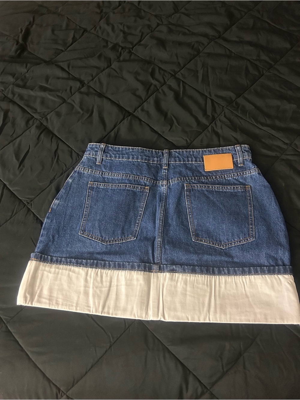 Blue Denim Mini Skirt with Cream Hem
